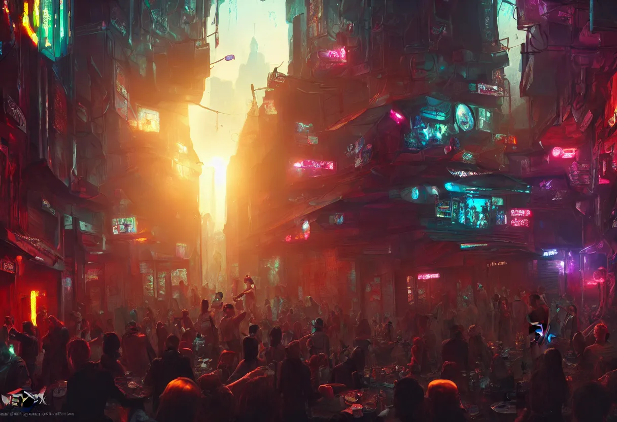 Image similar to a party in monmatre while a scifi and cyberpunk paris is melting down, art noveau, 4 k, high quality, sharp focus, ultra high definition, ultra detailed