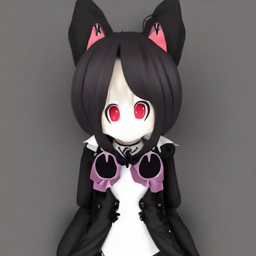 Image similar to cute fumo plush doge girl, floppy ears, gothic maiden, furry anime, vray, tired, napping