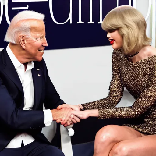 Image similar to taylor swift shaking hands with joe biden, 8 k uhd, cover of vouge magazine