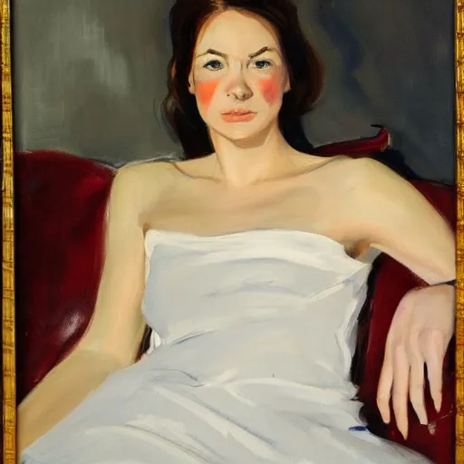 Prompt: an initimate portrait of Brooke Sheilds laying on a couch by the artist John Sargent