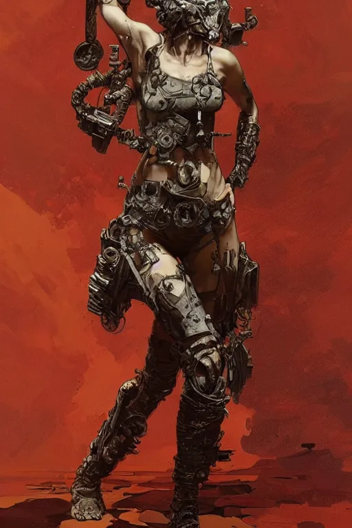 Prompt: a full body portrait of a beautiful post apocalyptic offworld nordic bounty hunter dancing reposed by the magma pits, intricate, elegant, highly detailed, digital painting, artstation, concept art, smooth, sharp focus, illustration, art by krenz cushart and artem demura and alphonse mucha