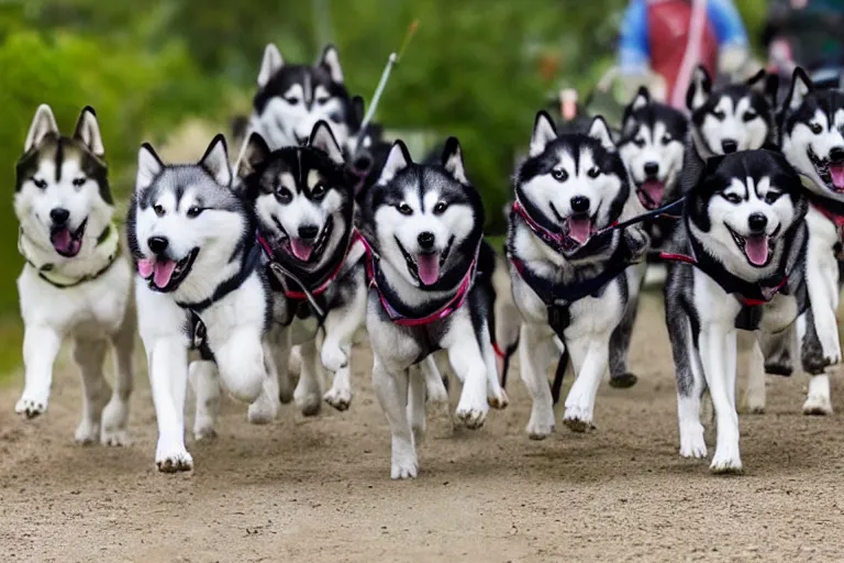 Image similar to General husky of the dog army marching his dog battalion to an epic battle