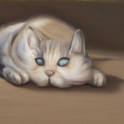 Prompt: a realistic painting of a cat sleeping on a sidewalk at night highly detailed trending on art station