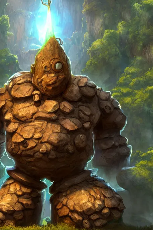 Image similar to zelda fantasy art giant golem troll wood rock greeble gemstone, global illumination ray tracing hdr fanart arstation by sung choi and eric pfeiffer and gabriel garza and casper konefal