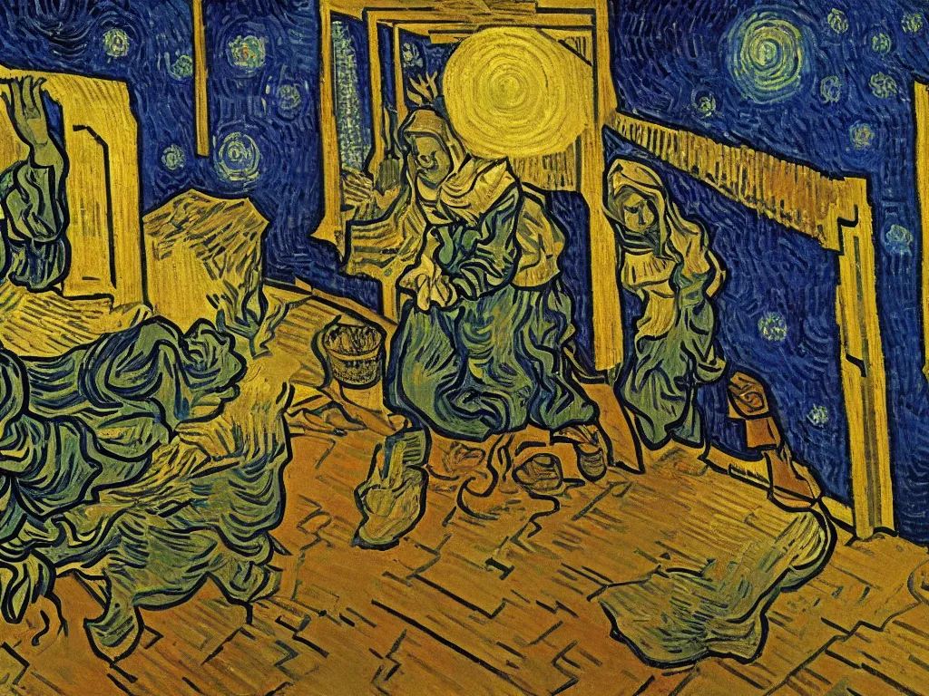 Image similar to the annunciation by van gogh oil painting