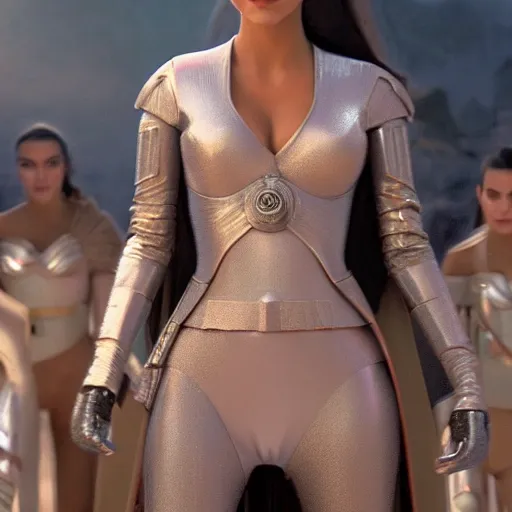 Image similar to victoria justice with kim kardashian body as princess padme in star wars episode 3, 8 k resolution, cinematic lighting, anatomically correct