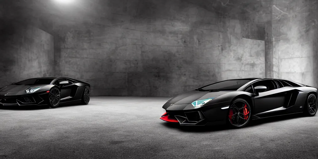 Image similar to Black Color Of A Lamborghini Aventador, unreal 5, hyperrealistic, realistic, photorealistic, dynamic lighting, highly detailed, cinematic landscape, studio landscape, studio lighting