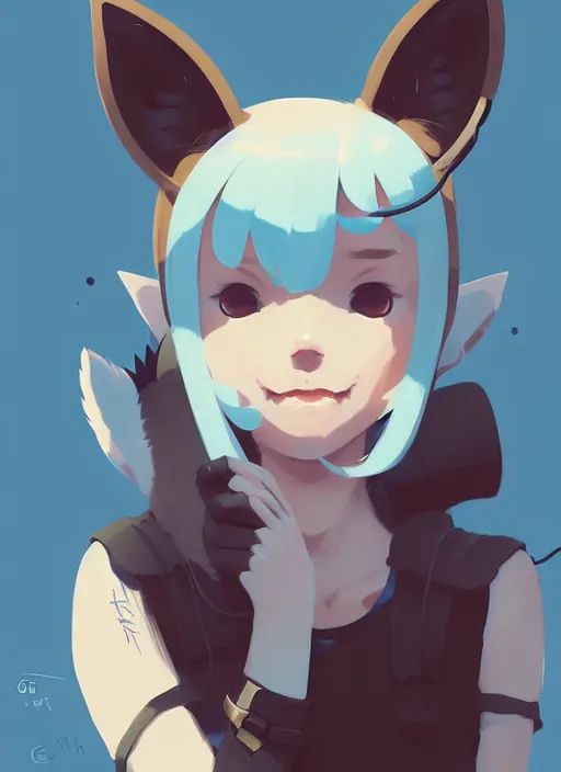 Image similar to portrait of cute catgirl with cat ears, by atey ghailan, by greg rutkowski, by greg tocchini, by james gilleard, by joe gb fenton, by in kaethe butcher, dynamic lighting, gradient light blue, brown, blonde cream and white color in scheme, grunge aesthetic