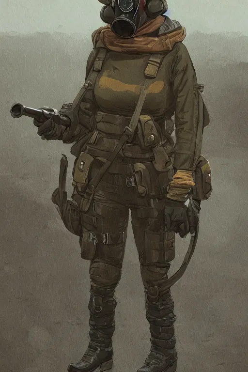 Prompt: medieval british sas female operative with the standard s 1 0 gas mask and the black uniform, artstation, trending on artstation, establishing shot, by simon stalenhag