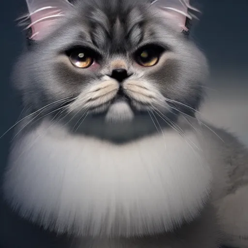 Image similar to still photo of a cute persian cat, highly detailed, photorealistic portrait, bright studio setting, studio lighting, crisp quality and light reflections, unreal engine 5 quality render