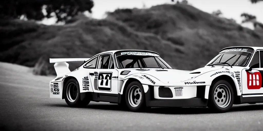 Prompt: photograph, PORSCHE 935, by Pete Biro, press release, cinematic, malibu canyon, 8k, depth of field, bokeh,