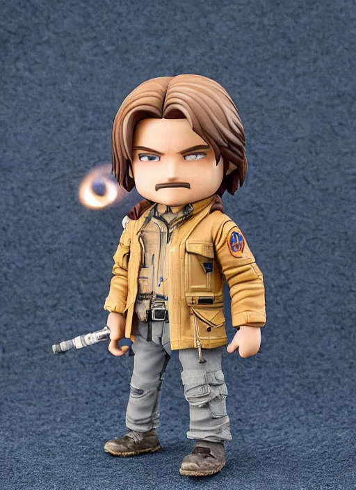 Image similar to kurt russell, a nendoroid of kurt russell figurine, arctic parka, flame thrower, john carpenters the thing, realistic face, detailed product photo