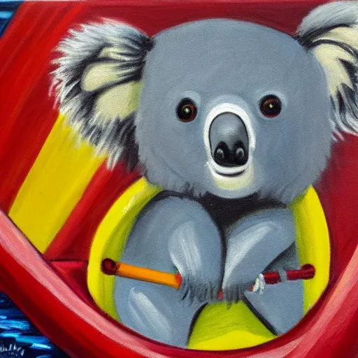 Prompt: koala bear on a kayak, oil painting