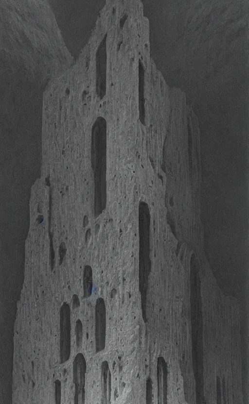 Prompt: close shot of a hellish monolith bursting out of a cathedral by Zdzisław Beksiński