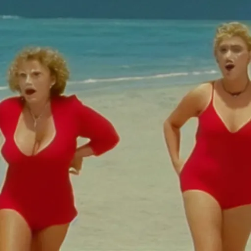 Image similar to a screen still of a frightening existential nightmare in an episode of baywatch