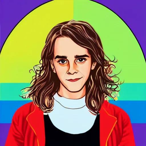 Image similar to rainbow smiling happy emma watson age 1 7 as hermione. pop art.