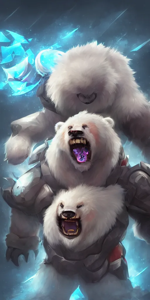 Prompt: volibear the white bear with storm on frejlord from league of legends trending on artstation bloom