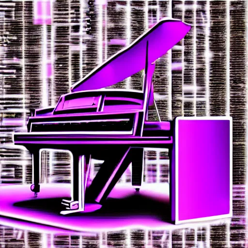 Image similar to cat playing piano synthwave digital art