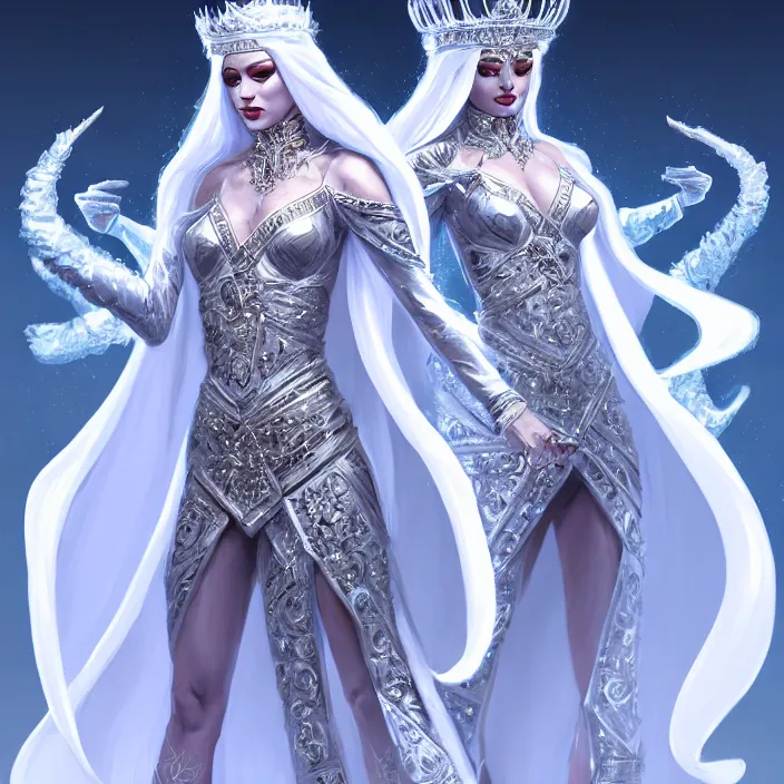 Image similar to beautiful ice queen in ornate robes, highly detailed, 8 k, hdr, award - winning, trending on artstation, clayton crain