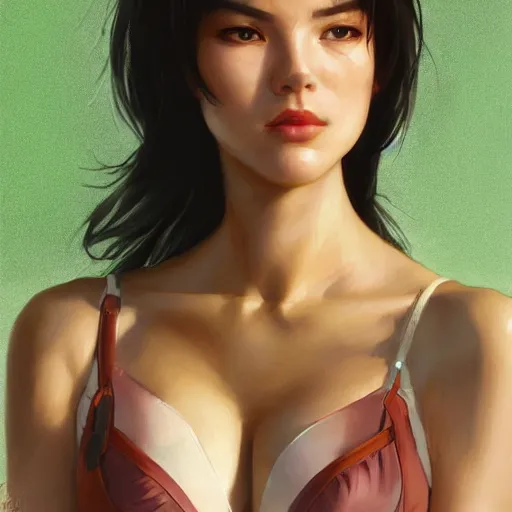 Prompt: portrait of cassandra cain wearing green bra, attractive, casual, modern, victoria's secret, highly detailed, digital painting, artstation, concept art, smooth, sharp focus, illustration, art by artgerm, greg rutkowski and alphonse mucha