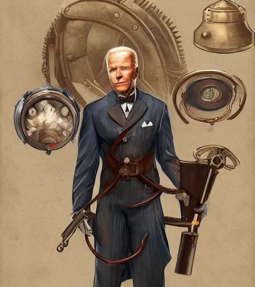 Image similar to joe biden cosplaying bioshock, by artgerm, by simon stalengrad, bioshock screenshot, photorealistic fan art, intricate shading, steampunk, patriot