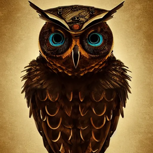 Image similar to a Warrior owl art nuveau, steampunk, symmetry, full frame, cinematic light , unreal engine,