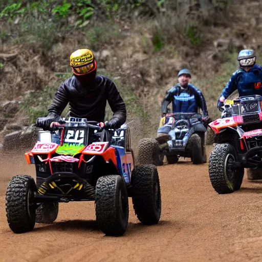 Image similar to all terrain vehicle race, by jerome bosch