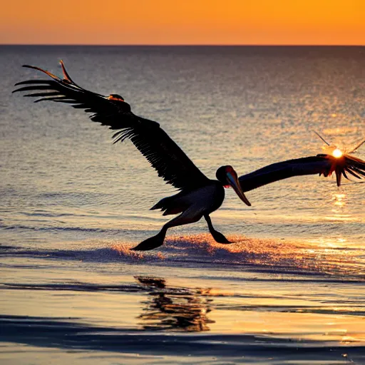 Image similar to a picture of a huge mega ultra sized pelican in flight. the pelican is very big has its its huge wings spread. symmetrical photo. very detailed, professional lighting diffracted lightrays 4 k.