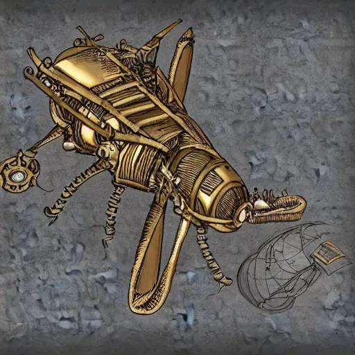 Prompt: steampunk clockwork firefly design document, ancient greece