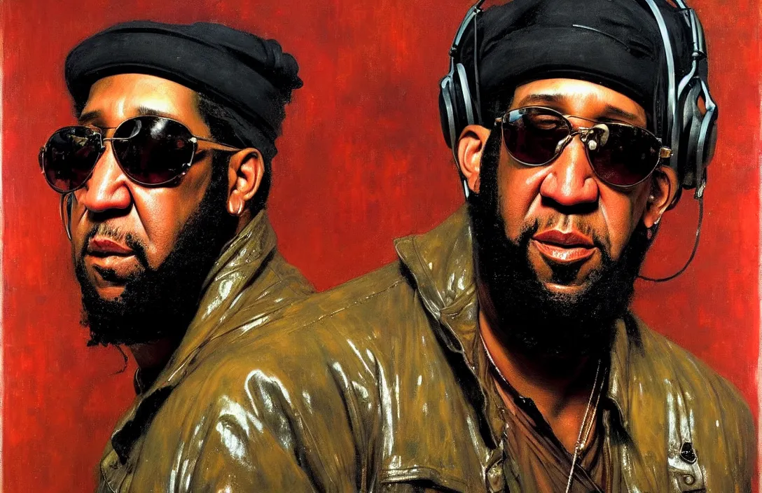 Image similar to portrait of dj kool herc!!!!!!!!!!!!!!!!!!!!!!!!!!!, detailed face, detailed painting, epic lighting, by ilya repin, phil hale and kent williams