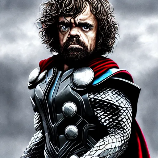 Image similar to peter dinklage as thor from endgame digital painting, extremely detailed, 4 k, intricate, brush strokes, mark arian, artgerm, bastien lecouffe - deharme