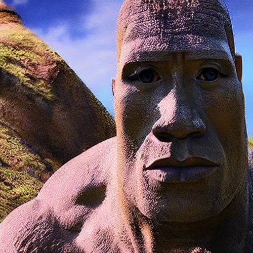 Prompt: dwayne johnson as an easter island statue photo realistic. dramatic lighting, cinematic lighting.