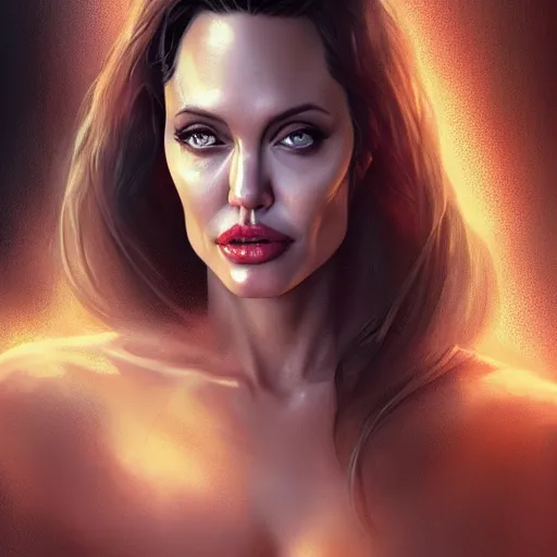 Image similar to Angelina Jolie as Lucifer Morningstar, highly detailed, digital painting, artstation, concept art, smooth, sharp focus, illustration, ArtStation, art by Katsuhiro Otomo and Tom Bagshaw