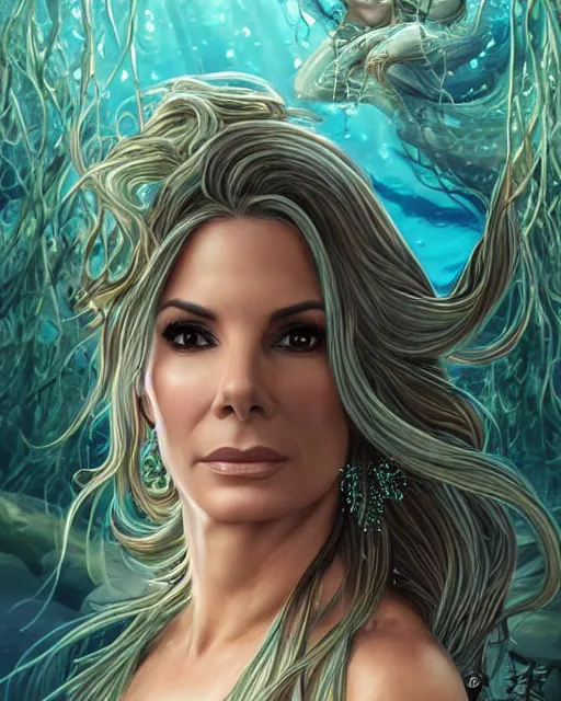 Actress Sandra Bullock as a mermaid with a piercing | Stable Diffusion ...