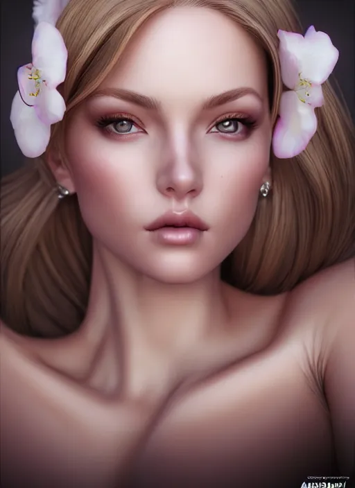 Prompt: photo of a gorgeous female, professionally retouched, soft lighting, realistic, smooth face, full body shot, torso, dress, perfect eyes, sharp focus on eyes, 8 k, high definition, insanely detailed, intricate, elegant, art by artgerm and j scott campbell, cherry blossoms