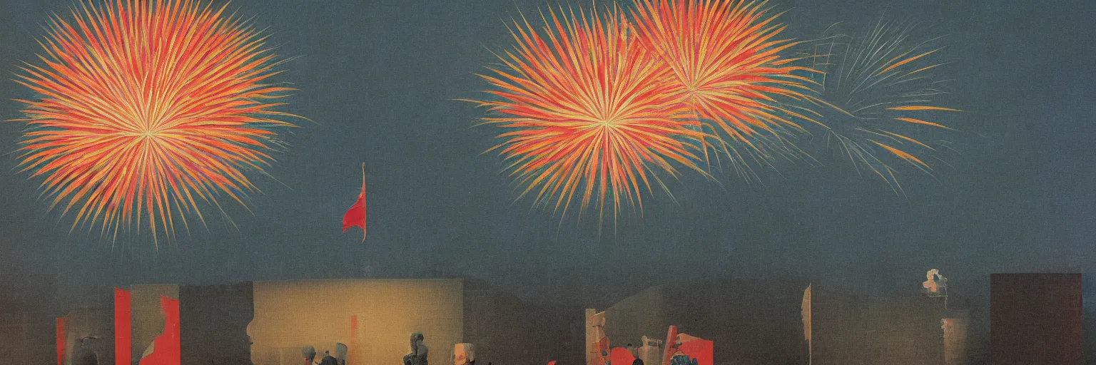 Prompt: chinese fireworks painting magritte