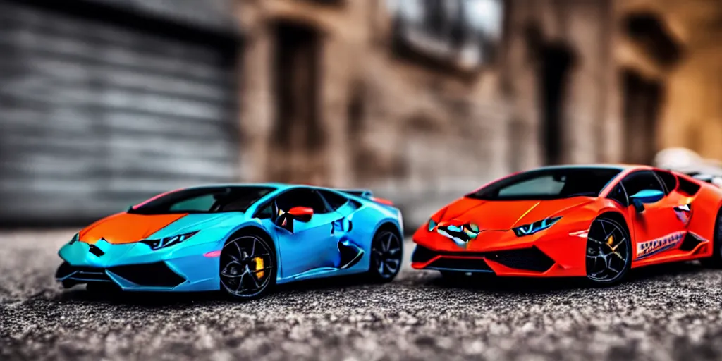 Image similar to Hot Wheels, lamborghini huracan, cinematic, 4K, HD, depth of field, bokeh, pirelli.