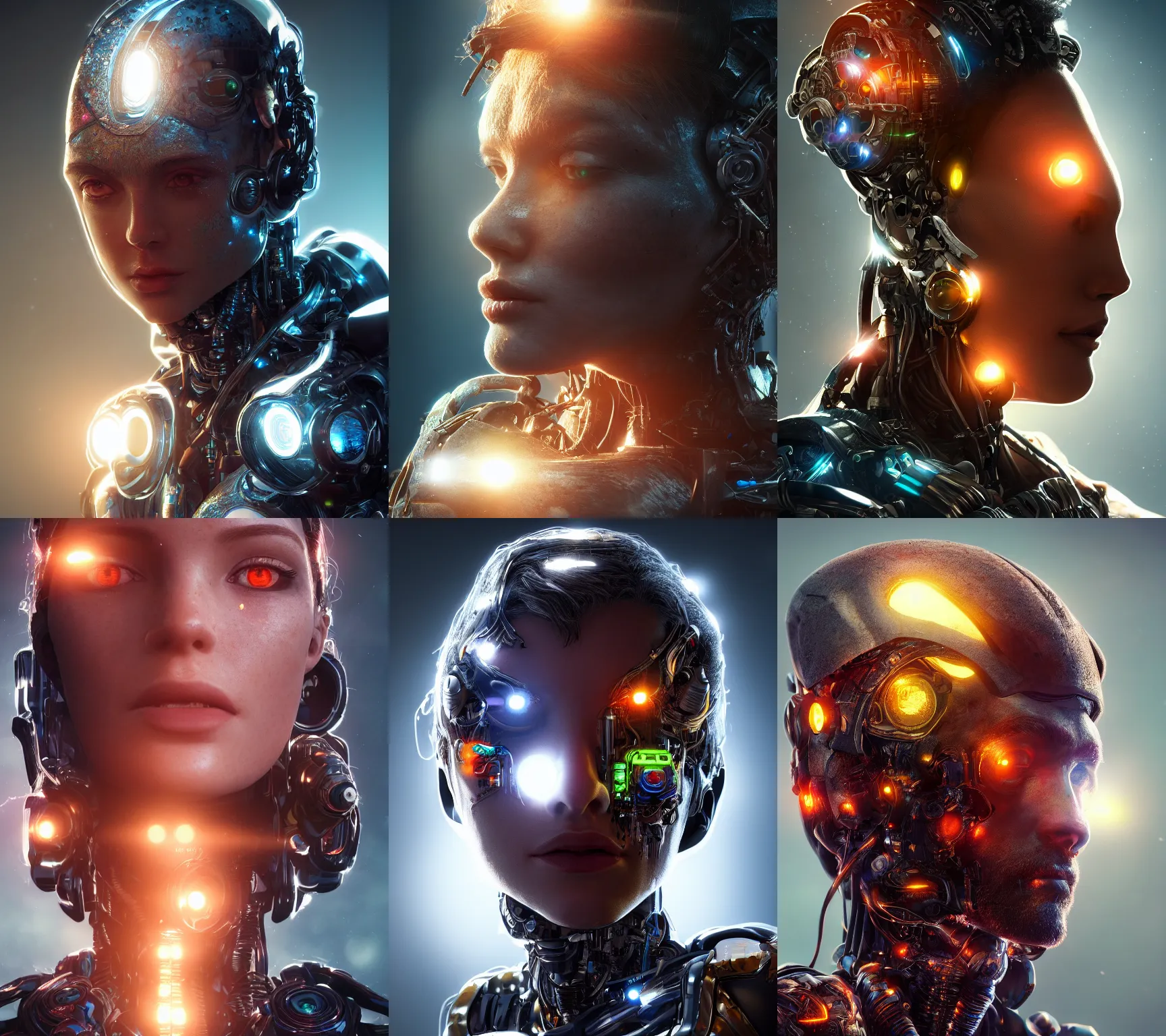 Prompt: portrait art of bio nature cyborg 8 k ultra realistic, lens flare, atmosphere, glow, detailed, intricate, full of colour, cinematic lighting, trending on artstation, 4 k, hyperrealistic, focused, extreme details, unreal engine 5, cinematic, masterpiece