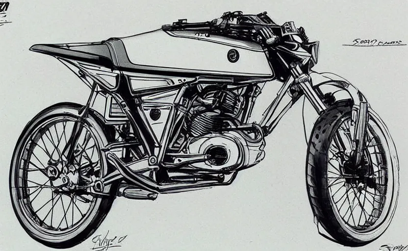 Prompt: 1 9 7 0 s yamaha enduro motorcycle concept, sketch, art,