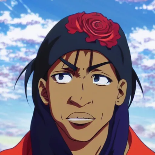 Image similar to Tupac Shakur, screenshot from a 2012s anime, anime