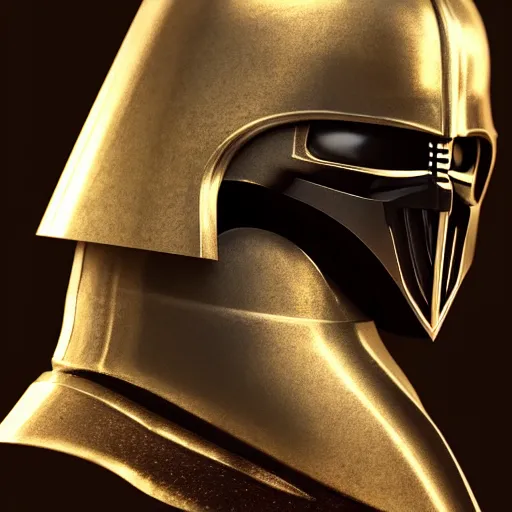 Image similar to realistic templar knight helm design inspired by darth vader, epic scale, character concept art, face symmetry, intricate accurate details, artstation trending, octane render, cinematic color grading, soft light, rule of thirds, golden ratio, like a professional model, cinematic, 8 k, clear.