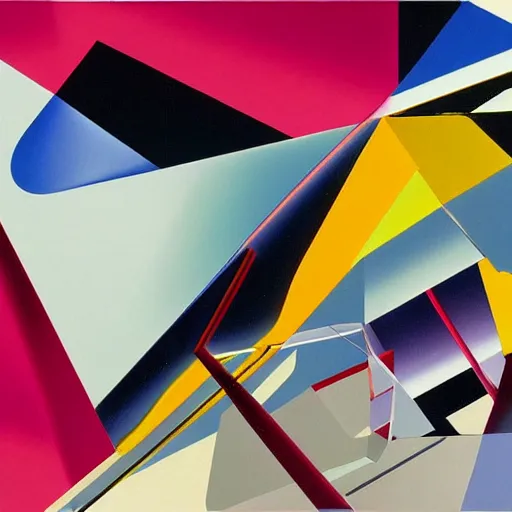 Prompt: an airbrush painting by James Rosenquist behance geometric abstract art vorticism 4k detail futurism