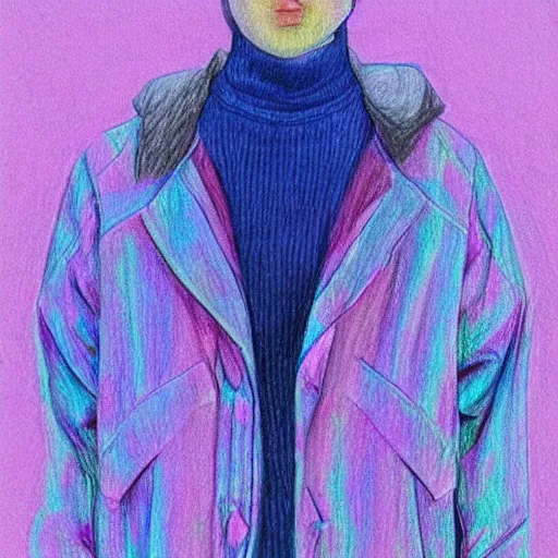 Image similar to a drawing of a blue and purple jacket, a color pencil sketch by avgust cernigoj, instagram contest winner, digital art, ( ( iridescent ) ), art on instagram, ( childs ) drawing, seapunk