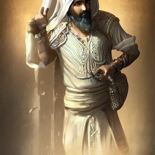 Image similar to Arab man, high resolution fantasy concept art, realistic, intricate details, soft lighting