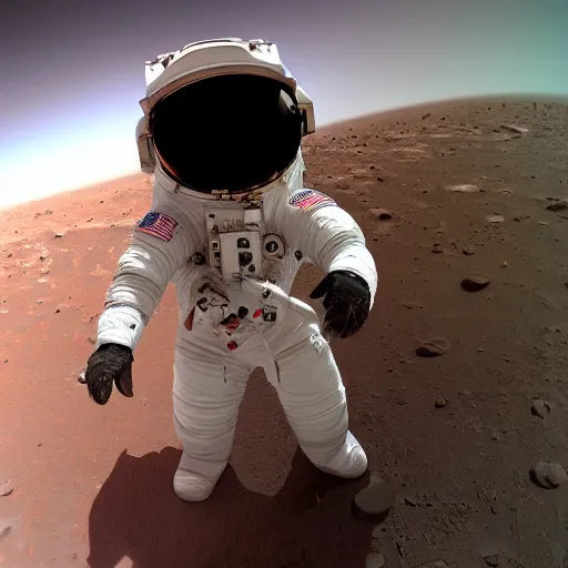 Image similar to astronaut taking a selfie on mars, hd, high detailed,