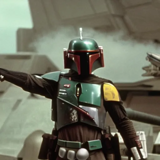 Prompt: cinematic shot of Boba Fett in Star Wars the empire strikes back -s 10