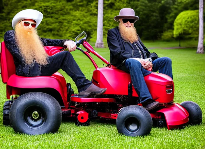 Image similar to photo still of billy gibbons of zz top!!!!!!!! at age 4 6 years old 4 6 years of age!!!!!!!! on a riding lawn mower, 8 k, 8 5 mm f 1. 8, studio lighting, rim light, right side key light