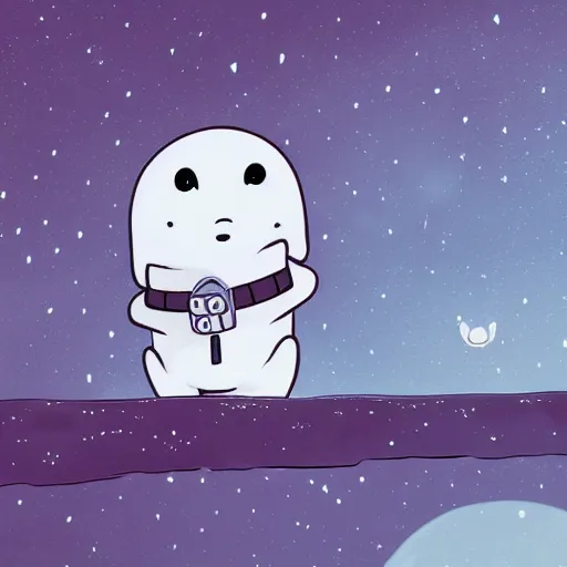 Image similar to terrified baby harp seal astronaut floating alone in deep space, black bacgkground with scattered stars, lonely, scary, atey ghailan, goro fujita, studio ghibli, ominous, dark lighting, clear focus, very coherent,