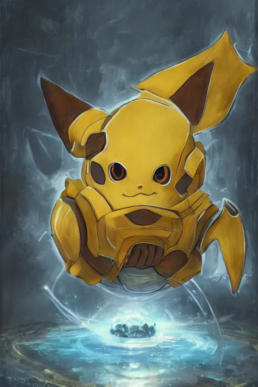 Image similar to raichu pokemon playing as master chief, oil on canvas, intricate, 8 k highly professionally detailed, hdr, cgsociety