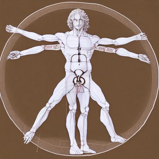 Image similar to the Vitruvian Man as a real person in real life with 4 arms and 4 legs doing cartwheels in a park, ultra detailed, 8k resolution, ultrarealistic